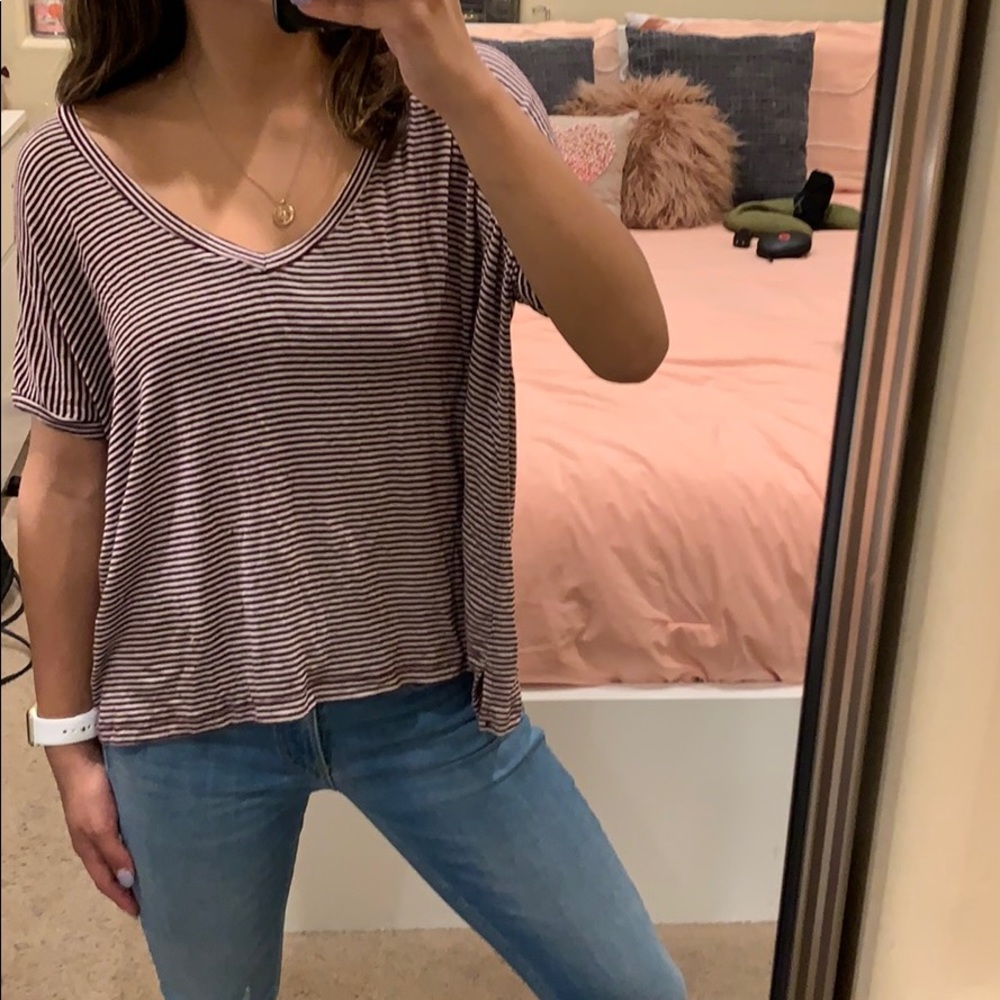 Maroon striped Brandy Melville V-neck